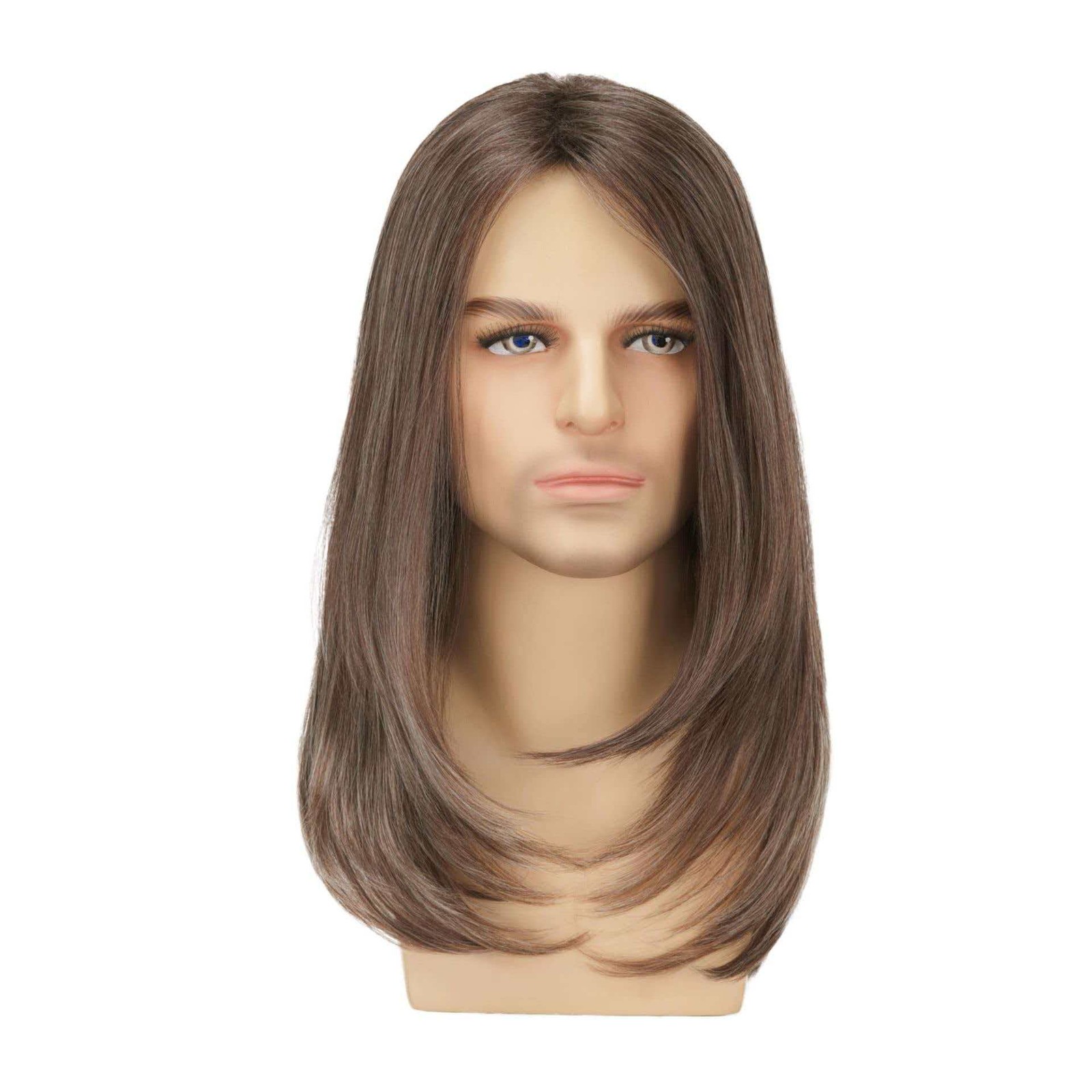Men’s 20in Natural Brown Long Full Wig Cosplay Heat Resistant Synthetic Party