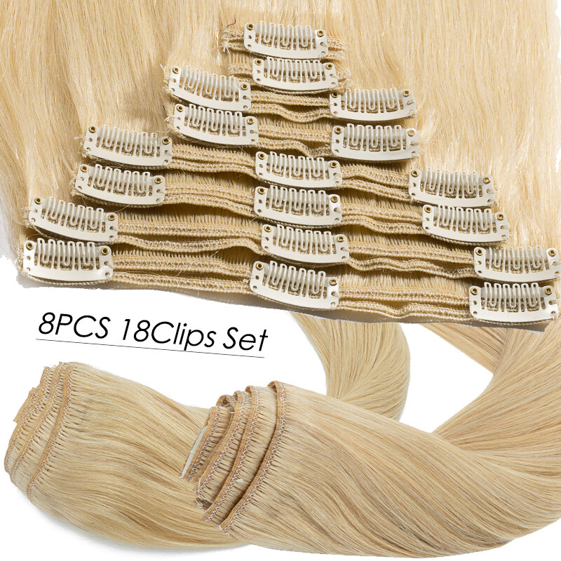 Doouble Wefts Thick Clip In 100% Real Russian Remy Human Hair Extensions 8PCS US