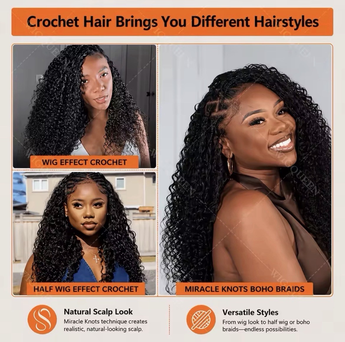Black Curly Human Hair Crochet Extensions 20in Reusable, 20 Strands