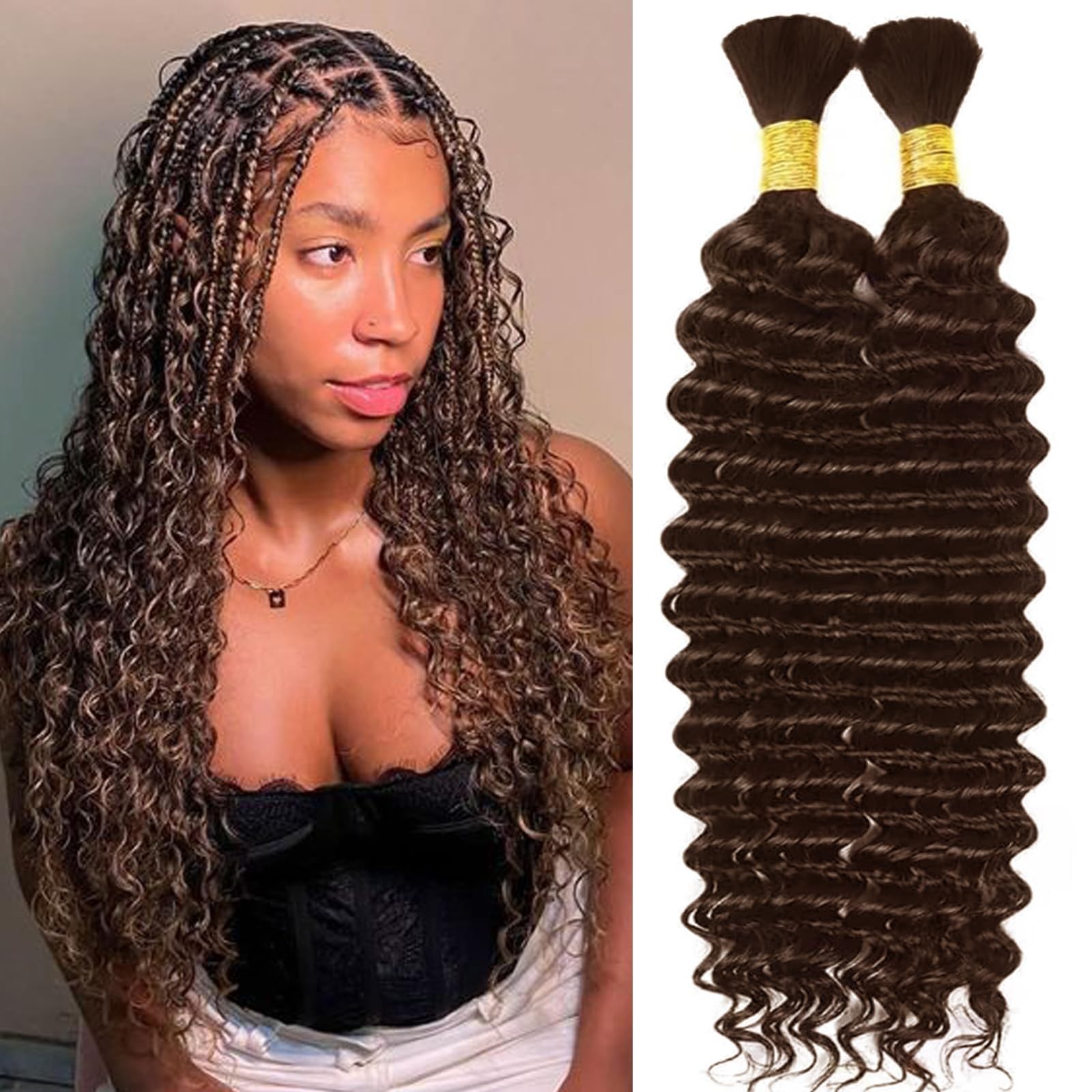 Lyolkser Human Braiding Hair For Boho Braids 2 Bundles 20 Inch Total 100G Deep