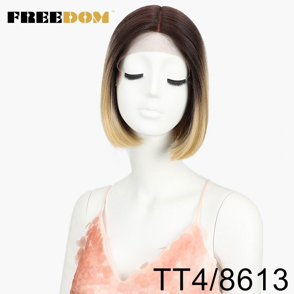 Straight Synthetic Lace Wig Short Ombre Bob Wig Purple Red Pink Fashion Wig