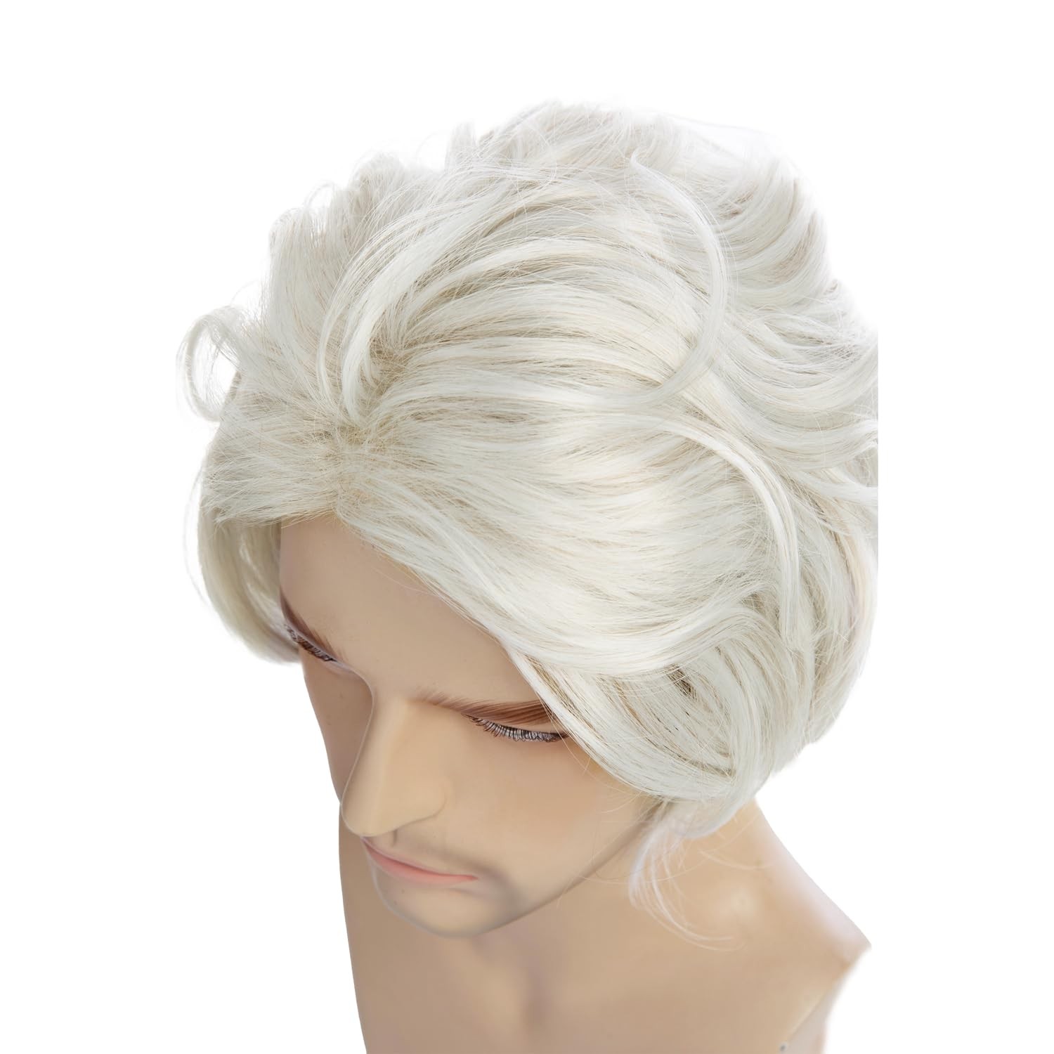 Mens White Wigs Short Fluffy Wave Synthetic Halloween Cosplay Silver Gray