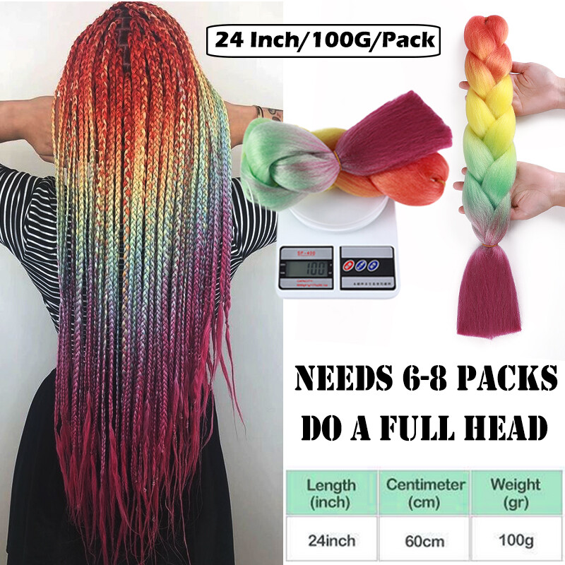 Braiding Rainbow Braids Hair Extensions Synthetic Stage Party Cosplay Ombre 24″