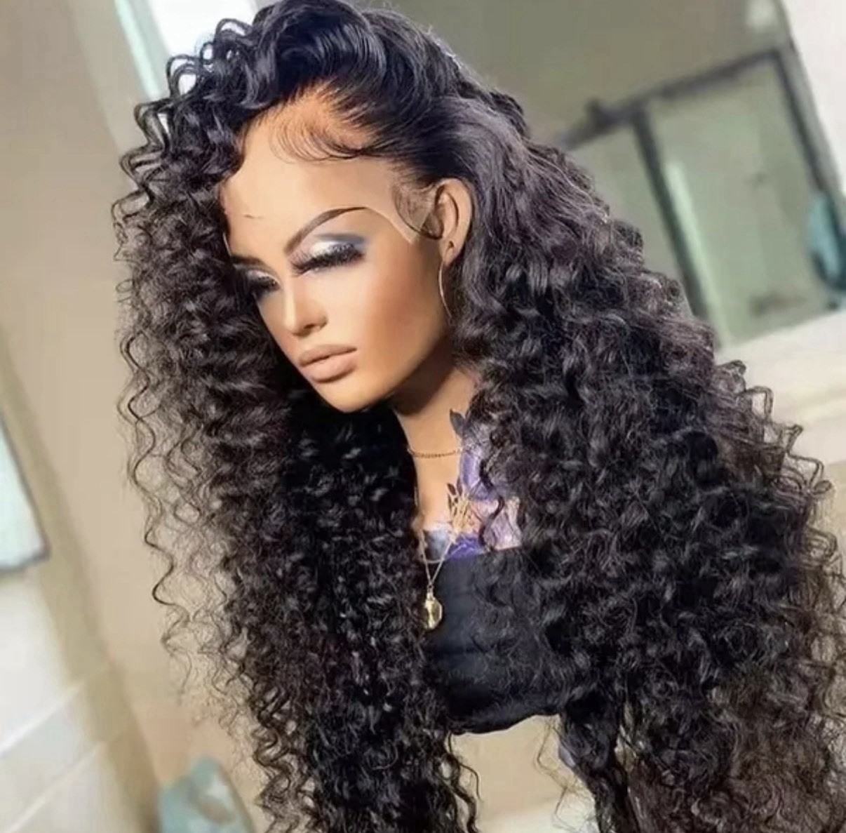 Curly Loose Wave Lace Front Wig Clip-In Black Medium 21-30in Layered Free-Part