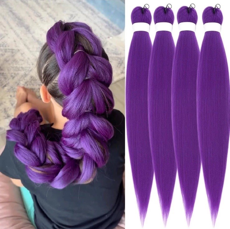 NEW 4 PACK 24” Pre Stretched Braiding Hair Extensions DARK PURPLE (90g/Pack)