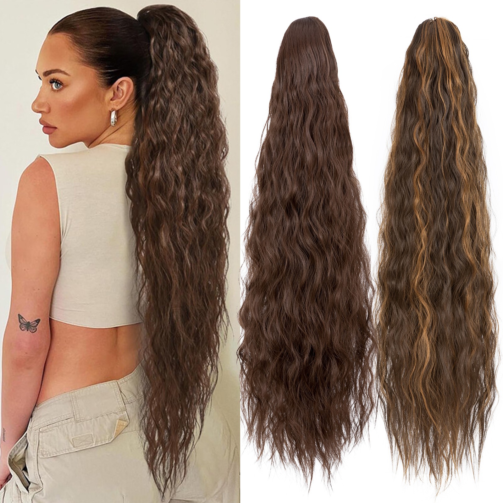 Corn Wavy Ponytail Extension Claw Clip 32 Inch Corn Wave Pony Tail Synthetic USA