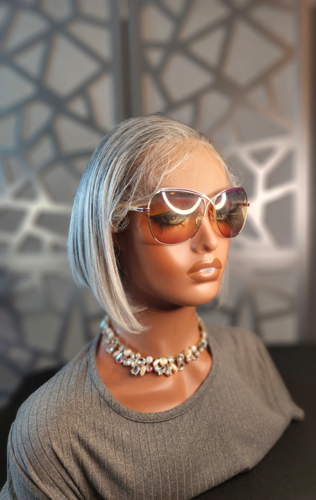 Discounted Gray Human Hair Wig Accidentally Cut Short in Back Lace Front Silver