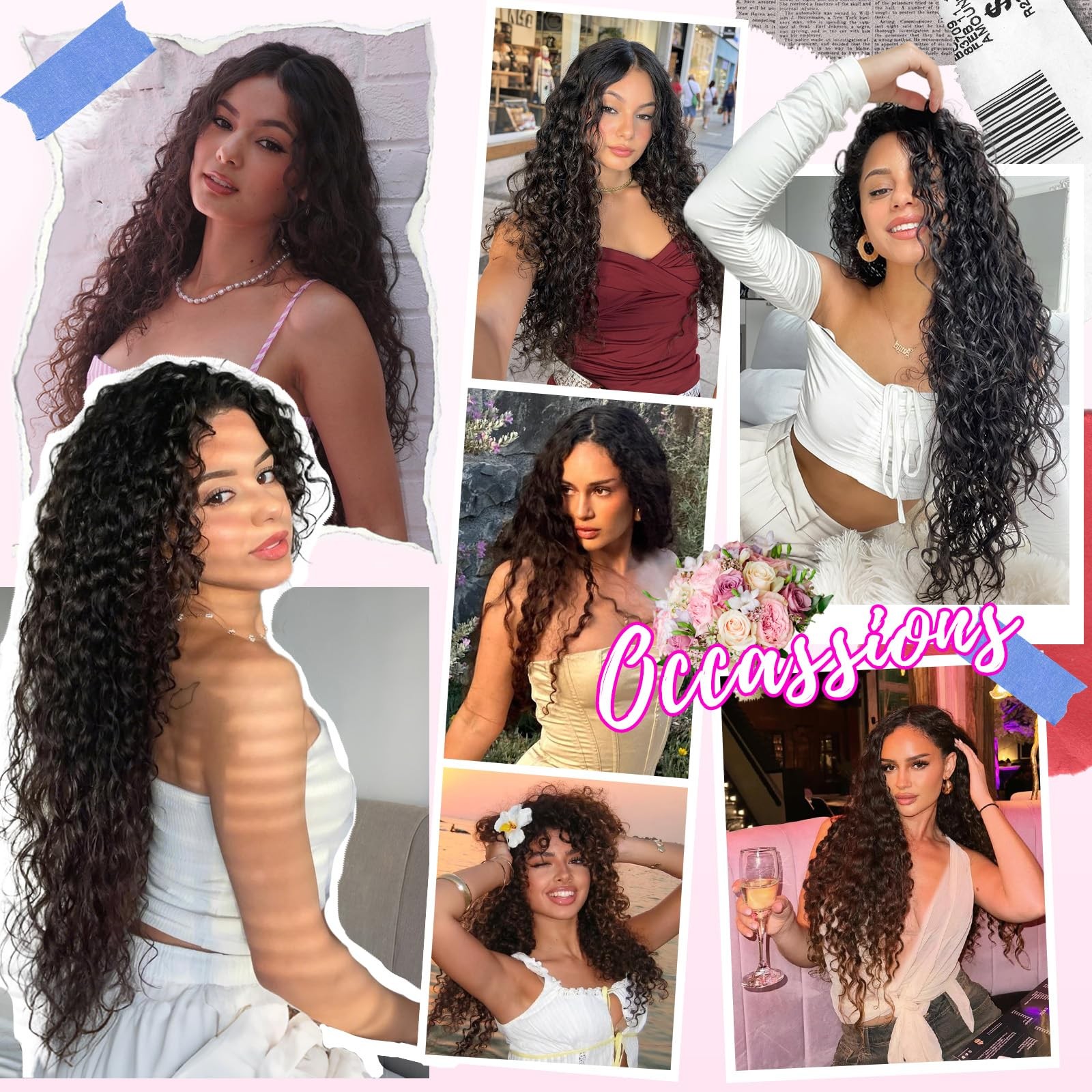 Curly Clip In Hair Extensions 6 Pcs 18 Clips Water Wave Clip Ins 100％ Pure Pr…