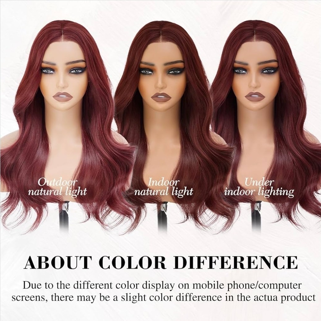 Hd Lace wig Wine Red Wig with Heat Resistant Natural Blended Hair Glueless