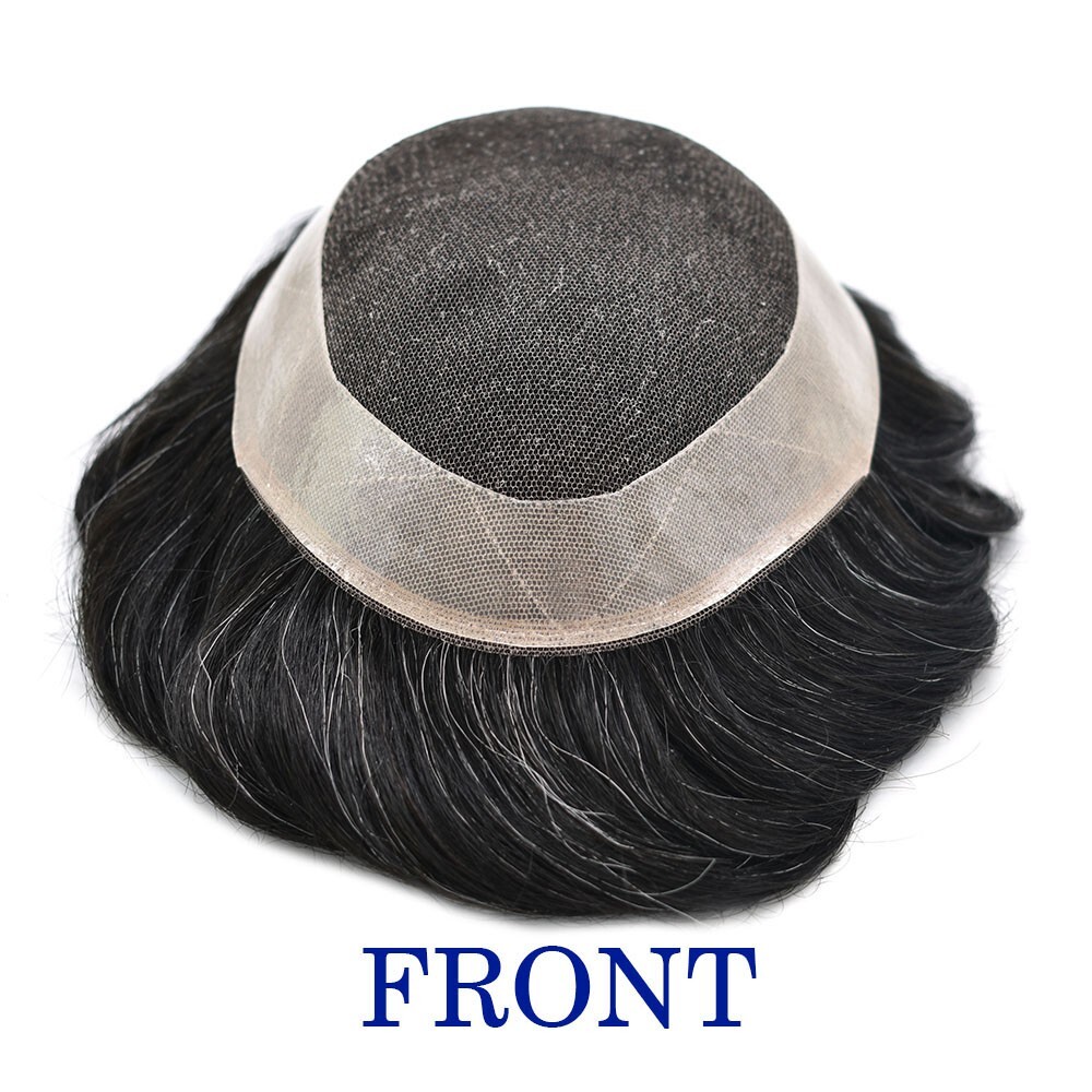 French Lace Mens Toupee Hair System Replacement for Men Poly Pu Around Men Wigs