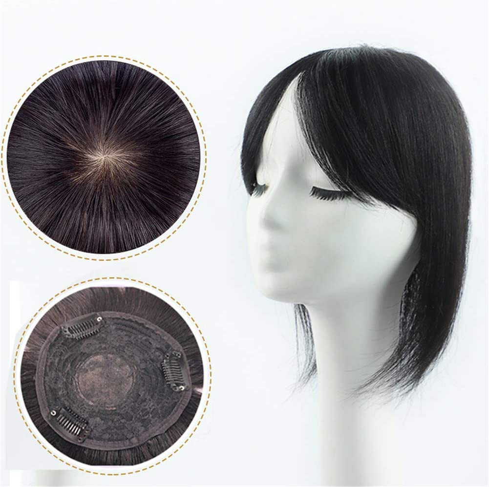 US-100% Real Human Hair Topper Toupee Clip Hairpiece Bangs Bob Top Wig For Women