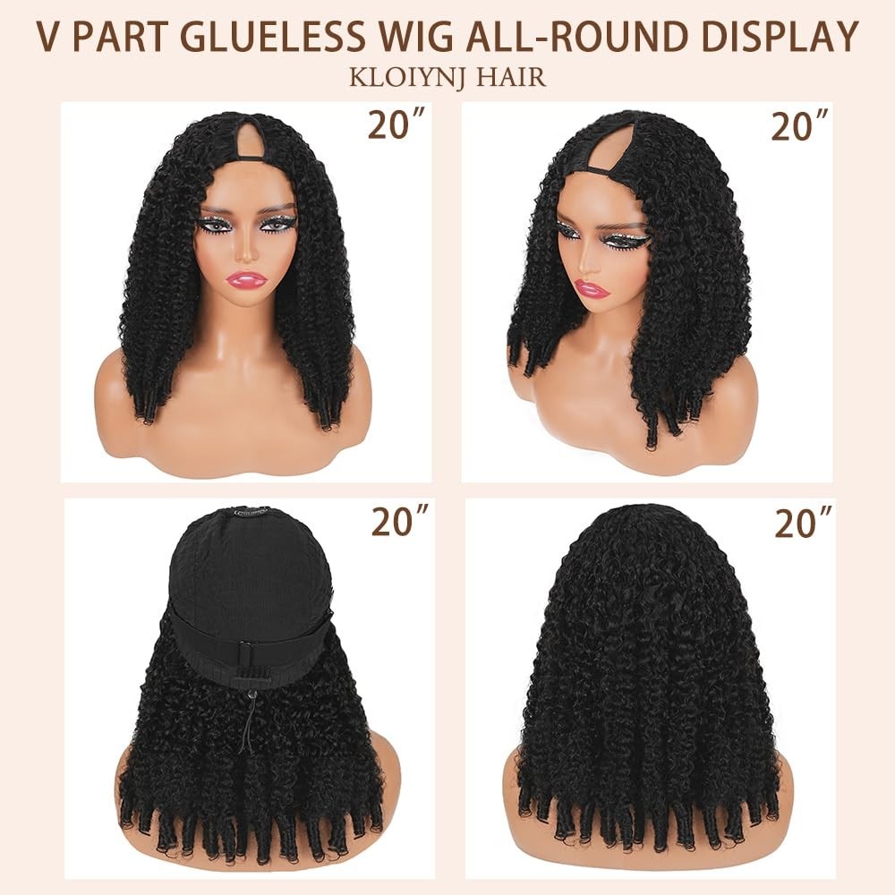 200% Density V Part Curly Human Hair Wig – Glueless Clip-In Half Wig for Black W