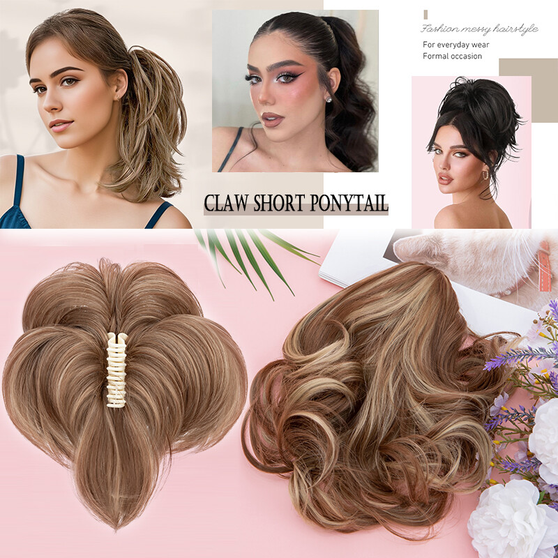 Bendable Claw Clip Ponytail Messy Bun Hair Piece Short Updo Extensions Natural
