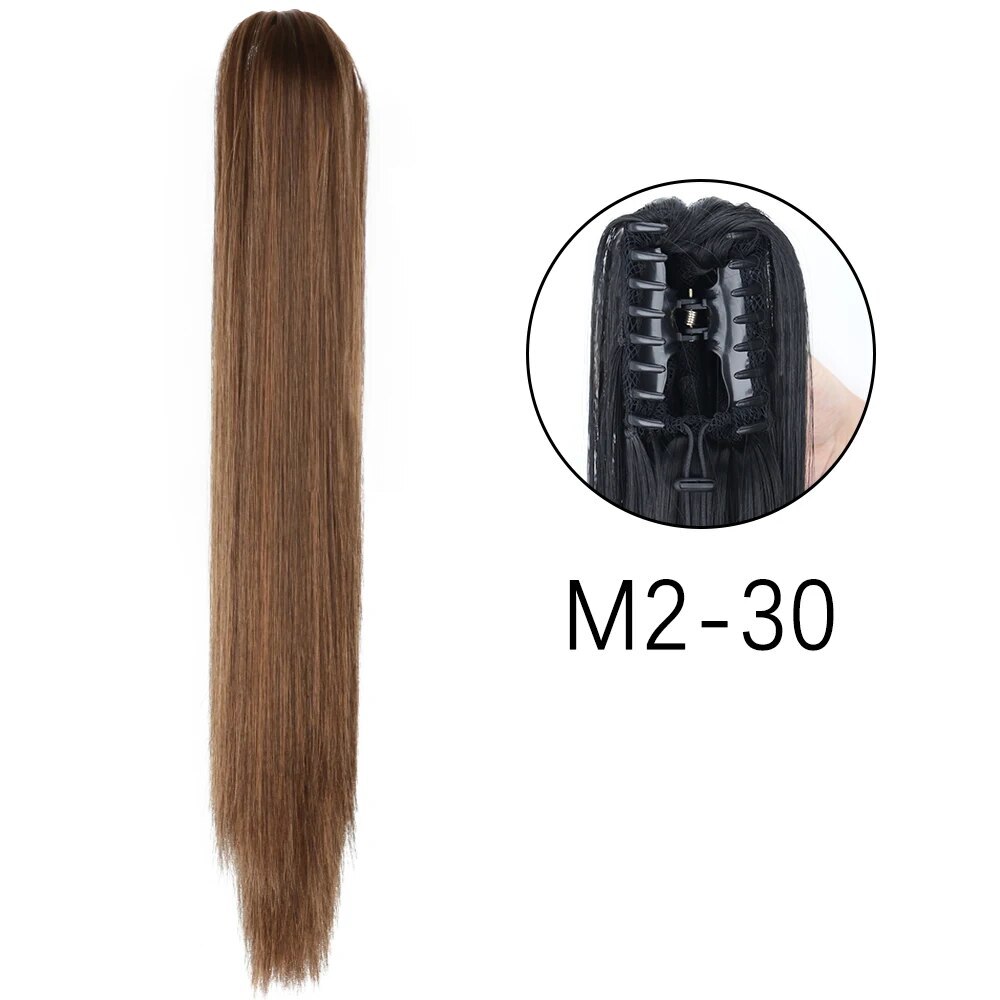 Long Straight Claw Clip On Ponytail Hair Extensions 24Inch Heat Resistant Pony