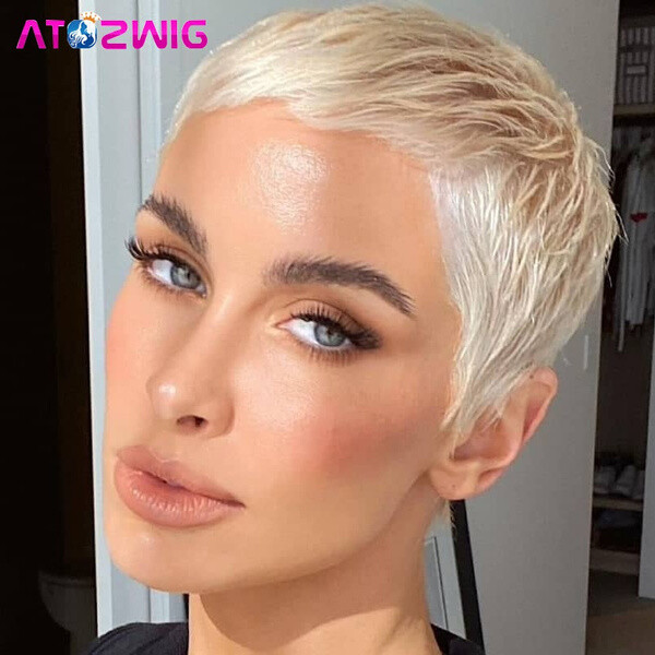 Short Blonde Wig Pixie Cut Wigs Synthetic Wigs Straight Hair Pixie Blonde Hair