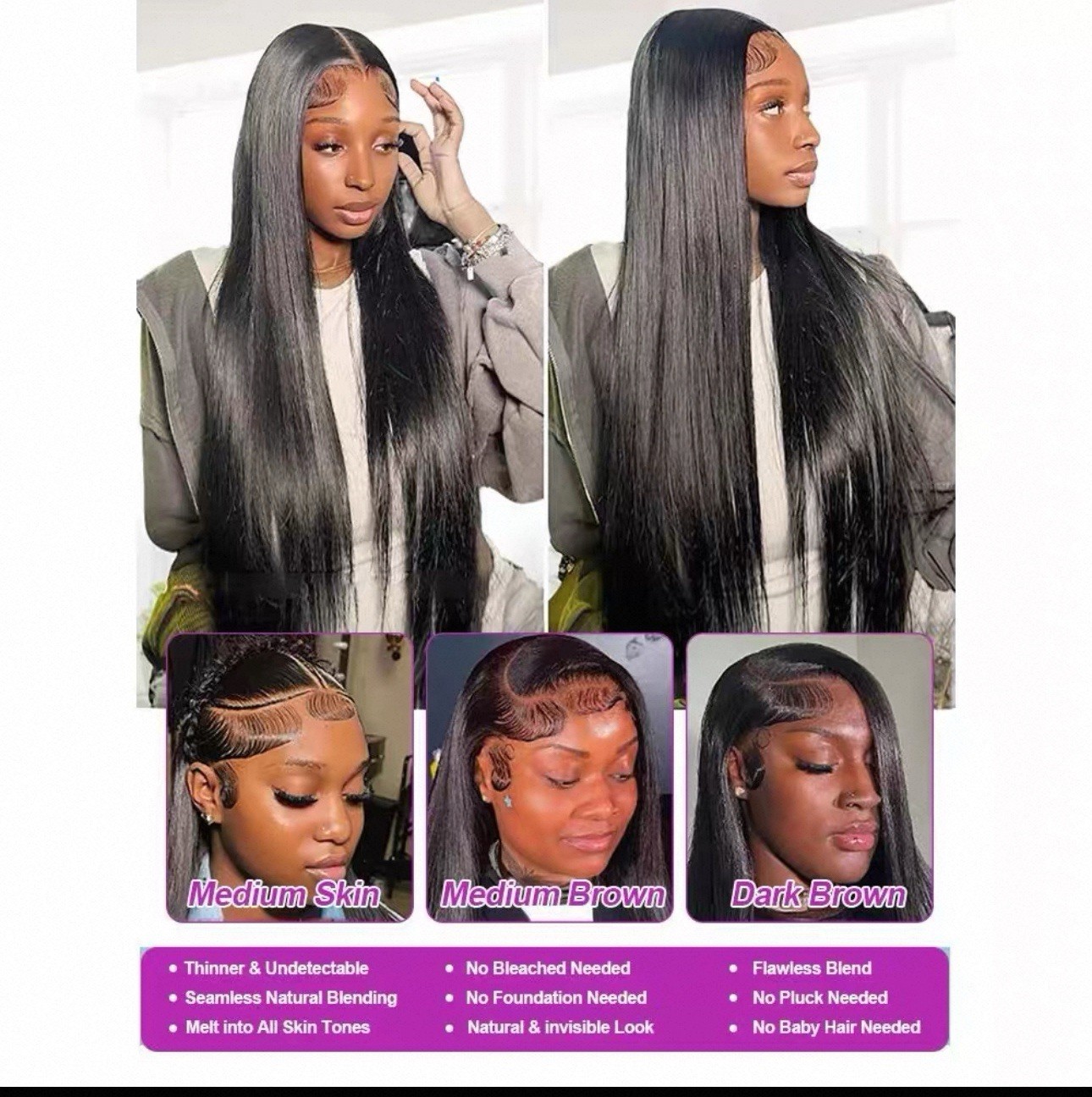 200% Density Straight Lace Front Wig – HD Transparent Lace – Human Hair Look