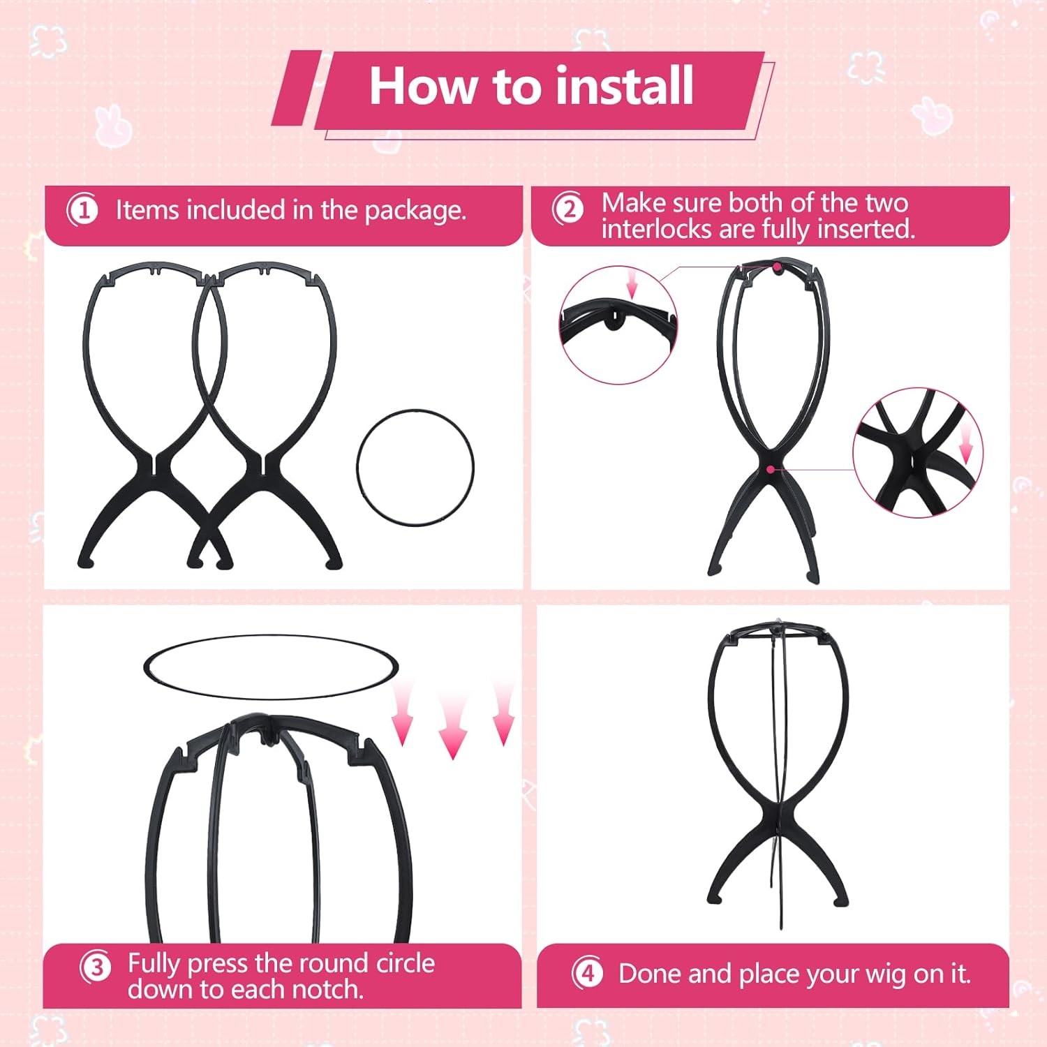 2 Pack Wig Stand, Head Stand Portable Holder for Multiple Wigs, black