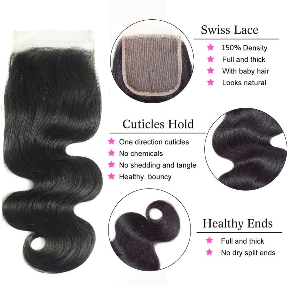 Feibin Human Hair Bundles Closure 10 12 1410 Inch Body Wave Closure Bundles 100
