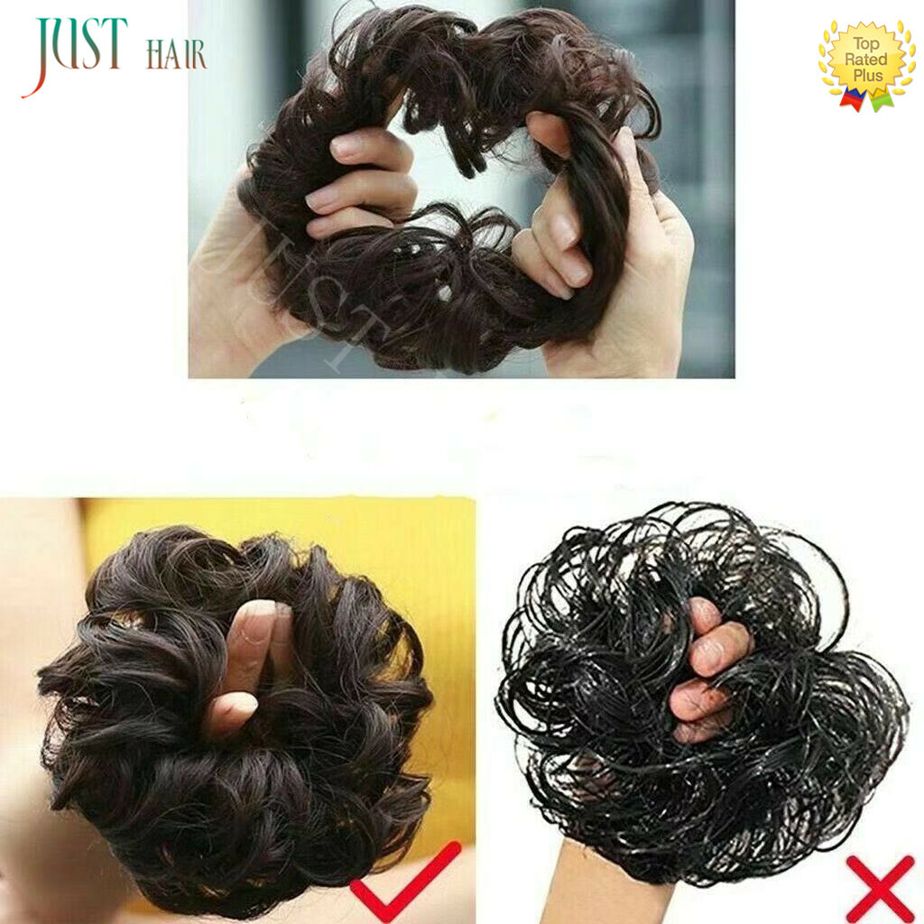 Real Natural Curly Messy Bun Hair Piece Scrunchie Hair Extension as Human Blonde