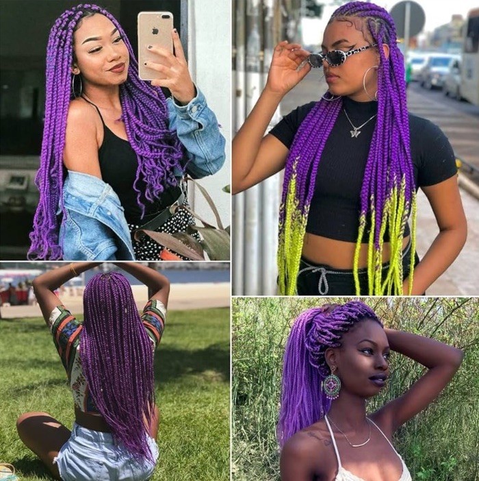 NEW 4 PACK 24” Pre Stretched Braiding Hair Extensions DARK PURPLE (90g/Pack)