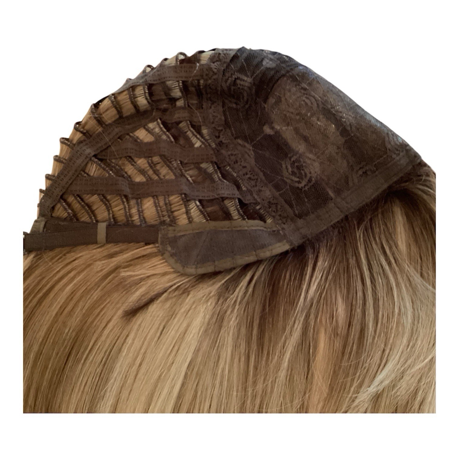 Ash Blond Wig 16” With Bangs Ombré Gradient Dark Roots Rooted Middle Part