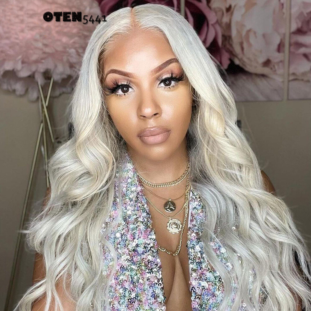 Platinum Blonde Long Wavy Free Part Lace Front Wigs Women Heat Resistant Natural
