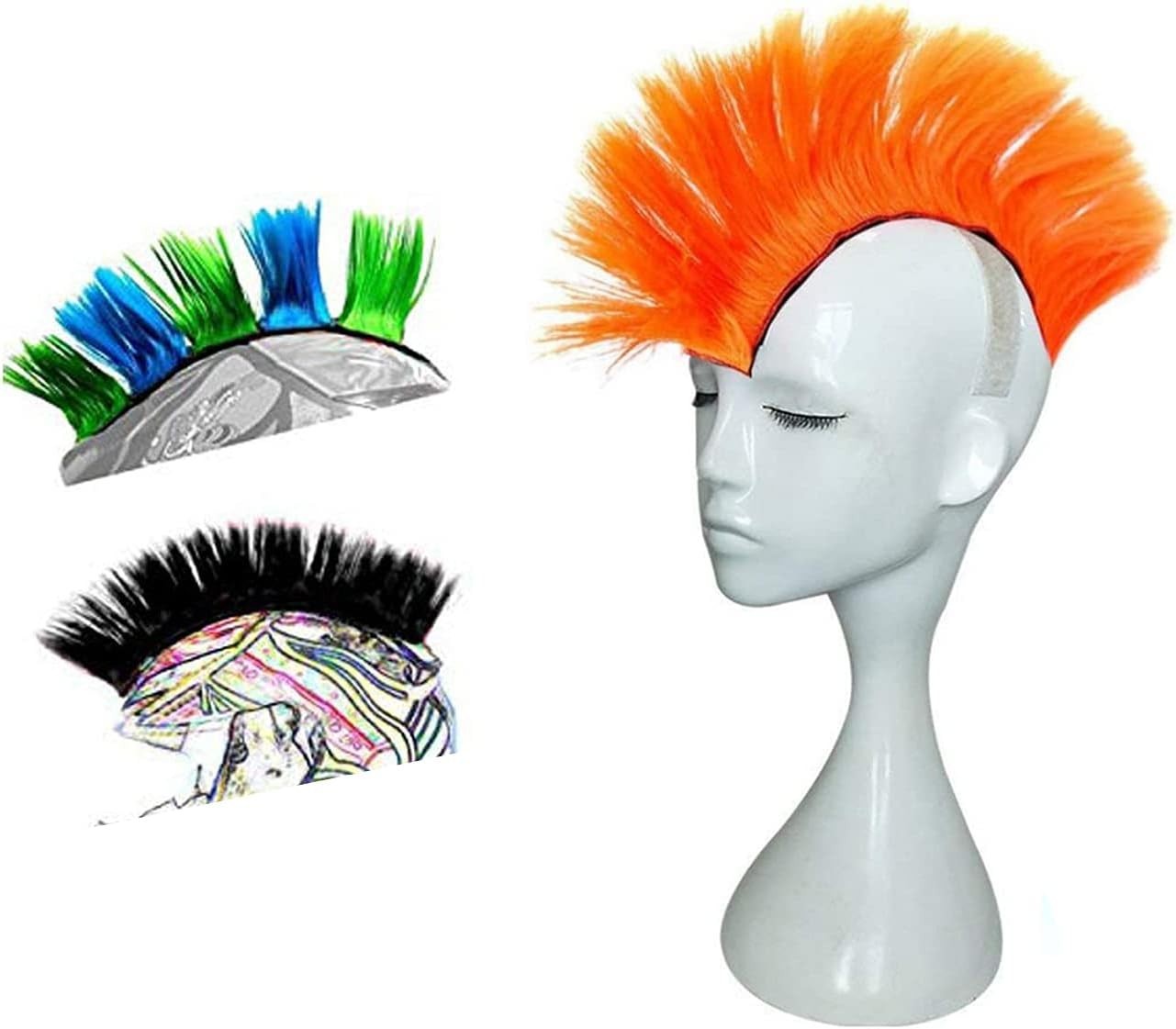 Motorcycle Helmet Mohawk Wigs Orange Synthetic Stick On Reusable Fastener Design