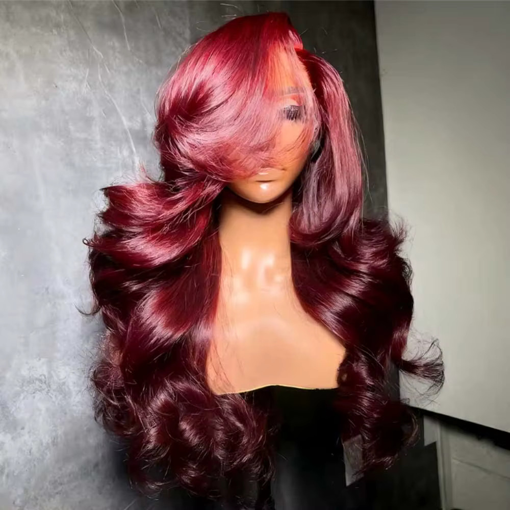 9Burgundy Wavy Human Hair Bundles Full Ends PRE PLUCKED Thick Full Wine Red Body