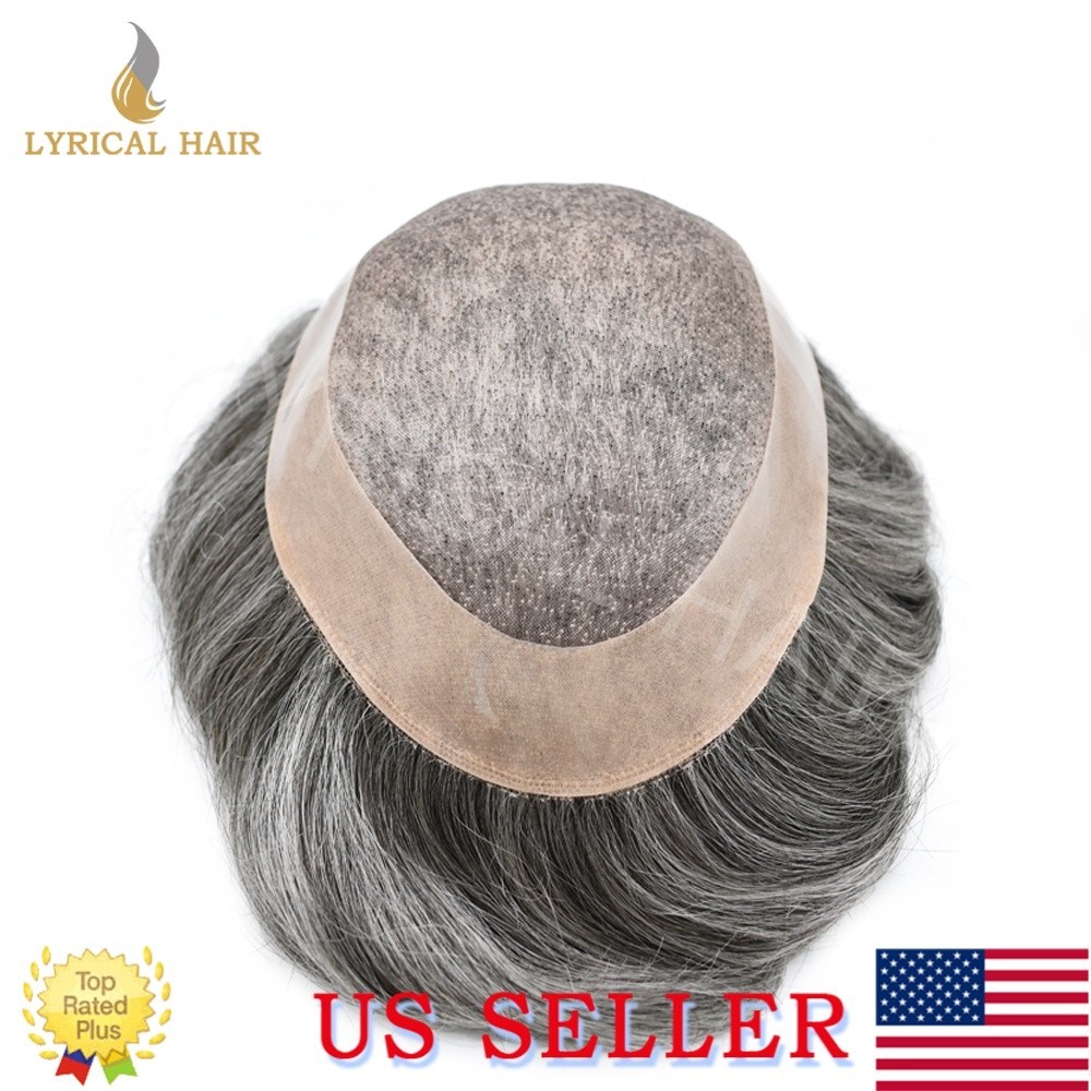 Lyrical Hair Mens Toupee Monofilament Wig Human Hair System Black Grey Hairpiece