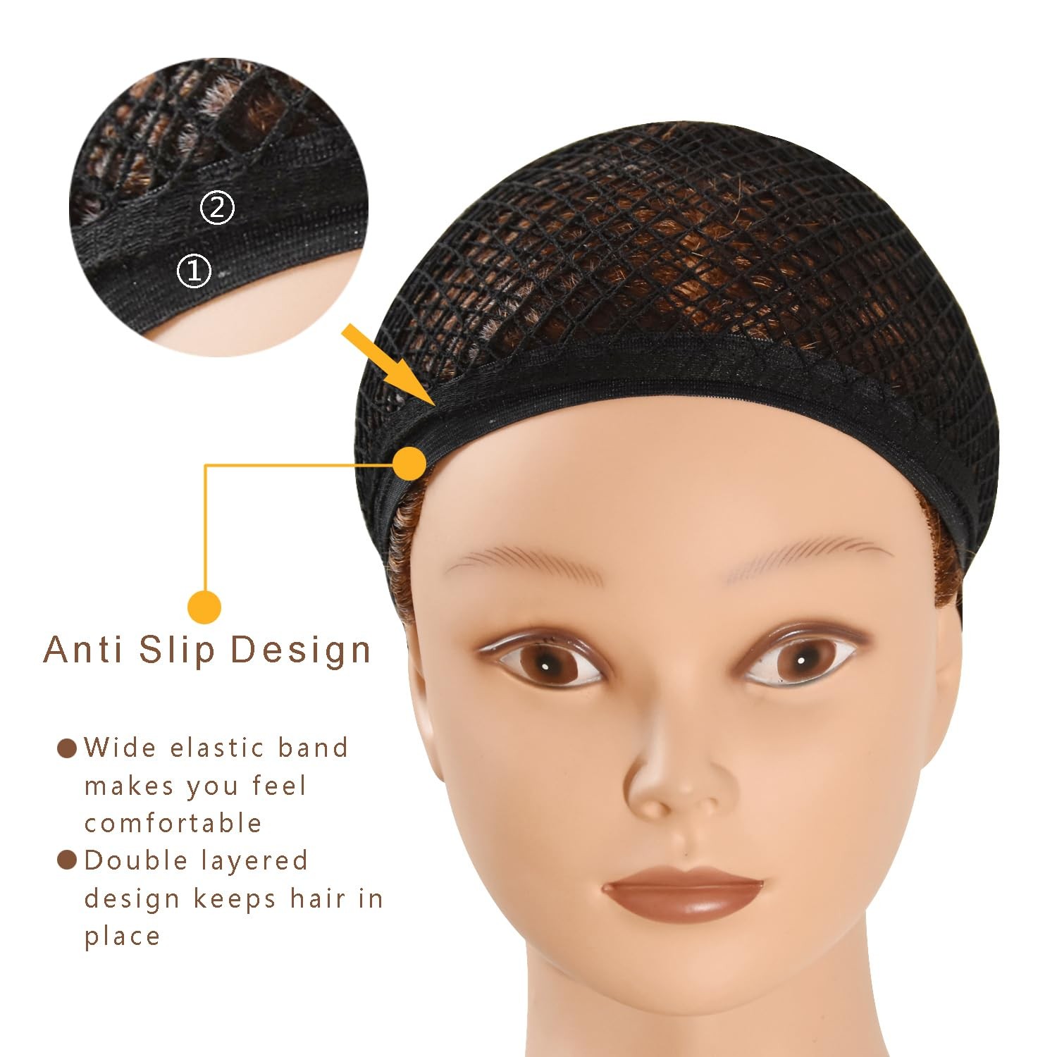 Mesh Wig Cap Crochet Net Black Hair Net for Women Men Sleeping Hairnet Cosplay