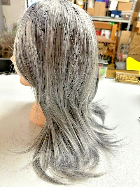 Women Cosplay Costume Gray Silver White Straight Wig Shoulder Length Hair
