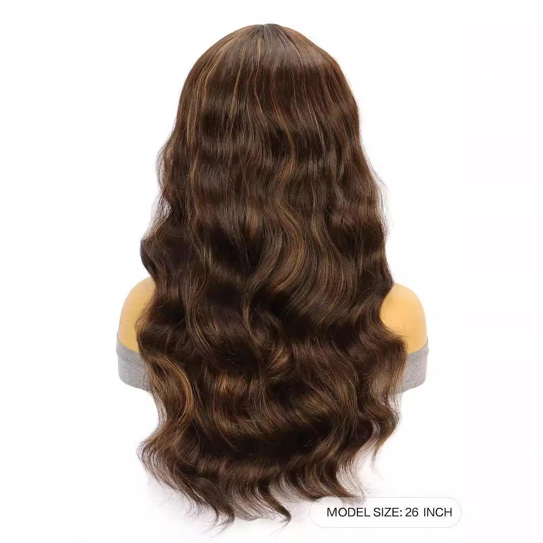 Brown Long Straight Body Wave Lace Front Wig Synthetic Full Head Wig For Women