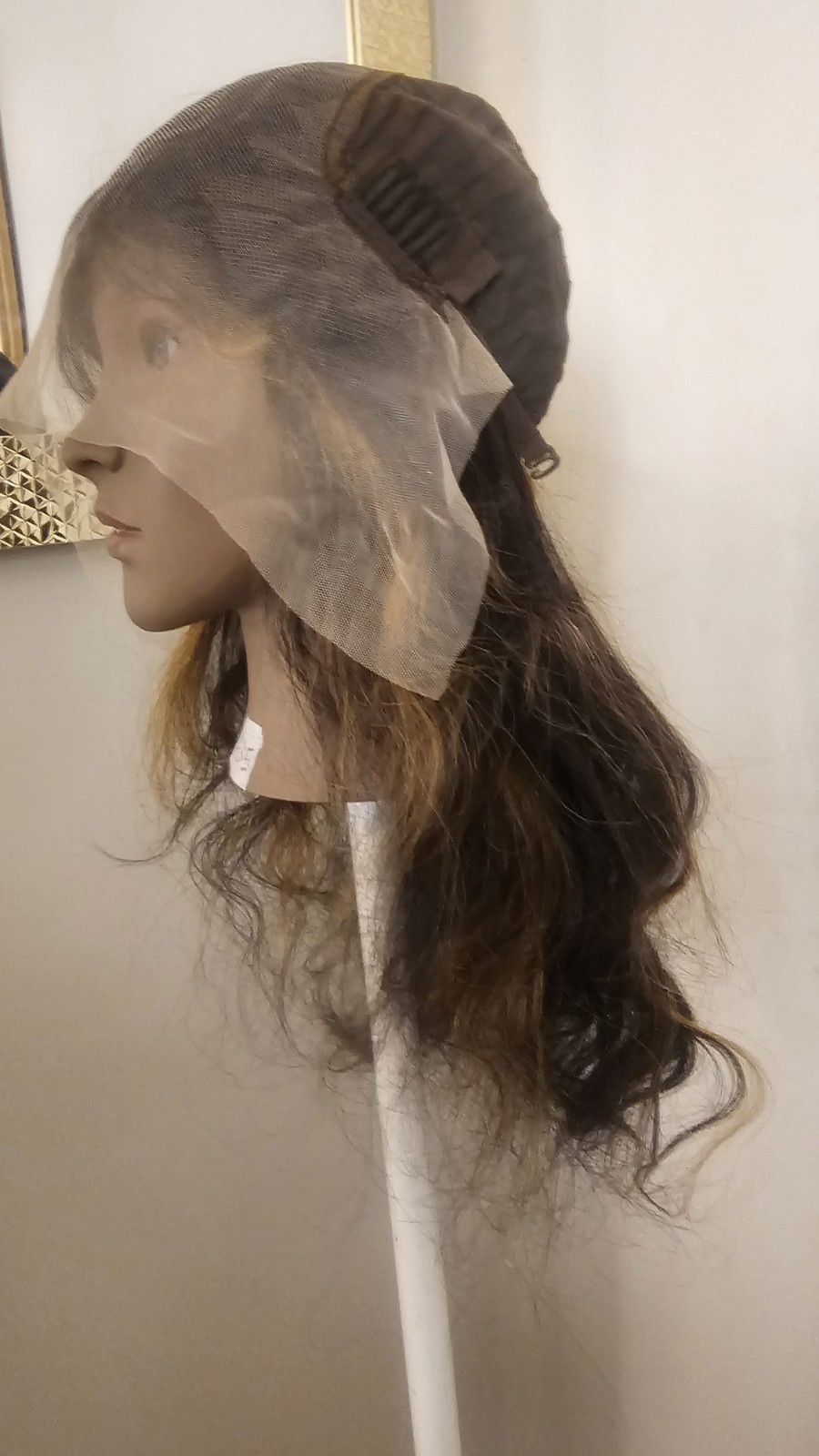 High Quality 24″ dark Brown With Ombre Highligh 100% Virgin Human Hair Lace Wig