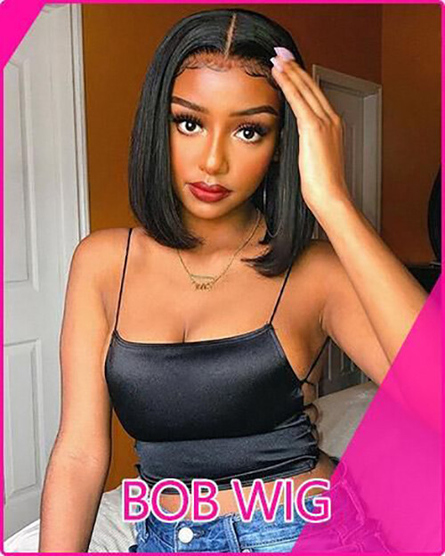 Straight Bob 13x4x1 T Part Lace Front Human Hair Wigs Black Hair for Women 10in