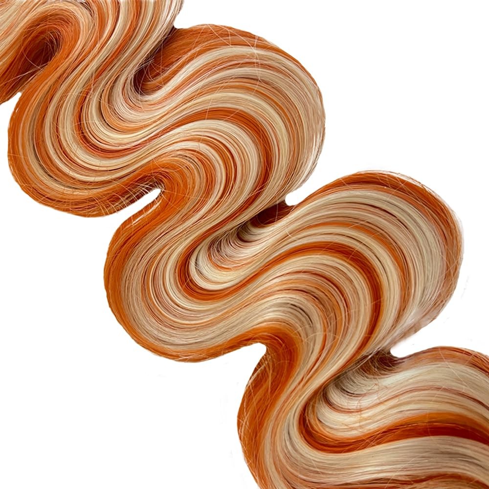 Muaowig Orange Body Wave Bundles Highlight Human Hair Bundles 34 34 34 Inch