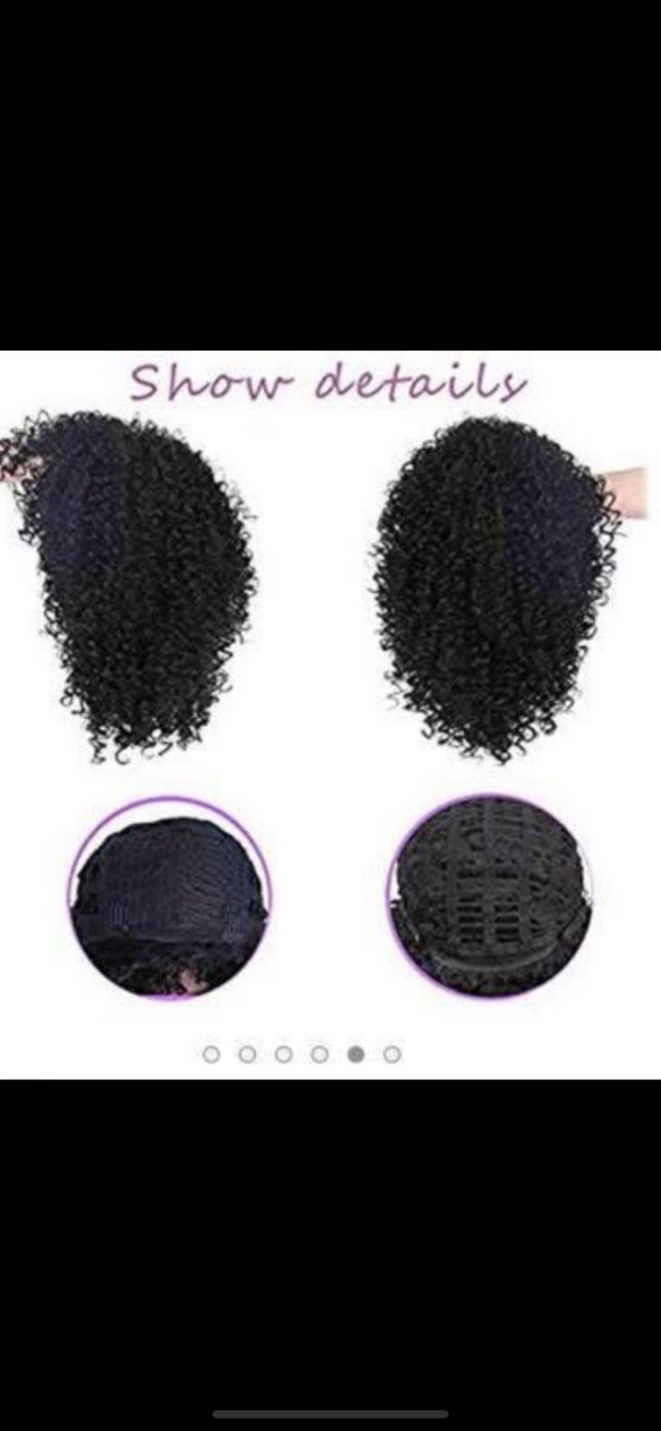 Curly Kinky Afro Wig 16” Natural Black Synthetic 1B#