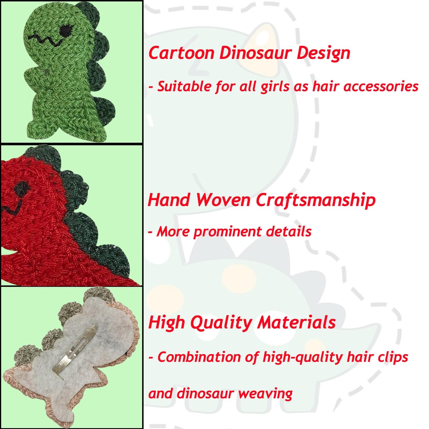 10 Piece Dinosaur Snap Hair Clips, Cute 1 Count (Pack of 10), Mixed Color