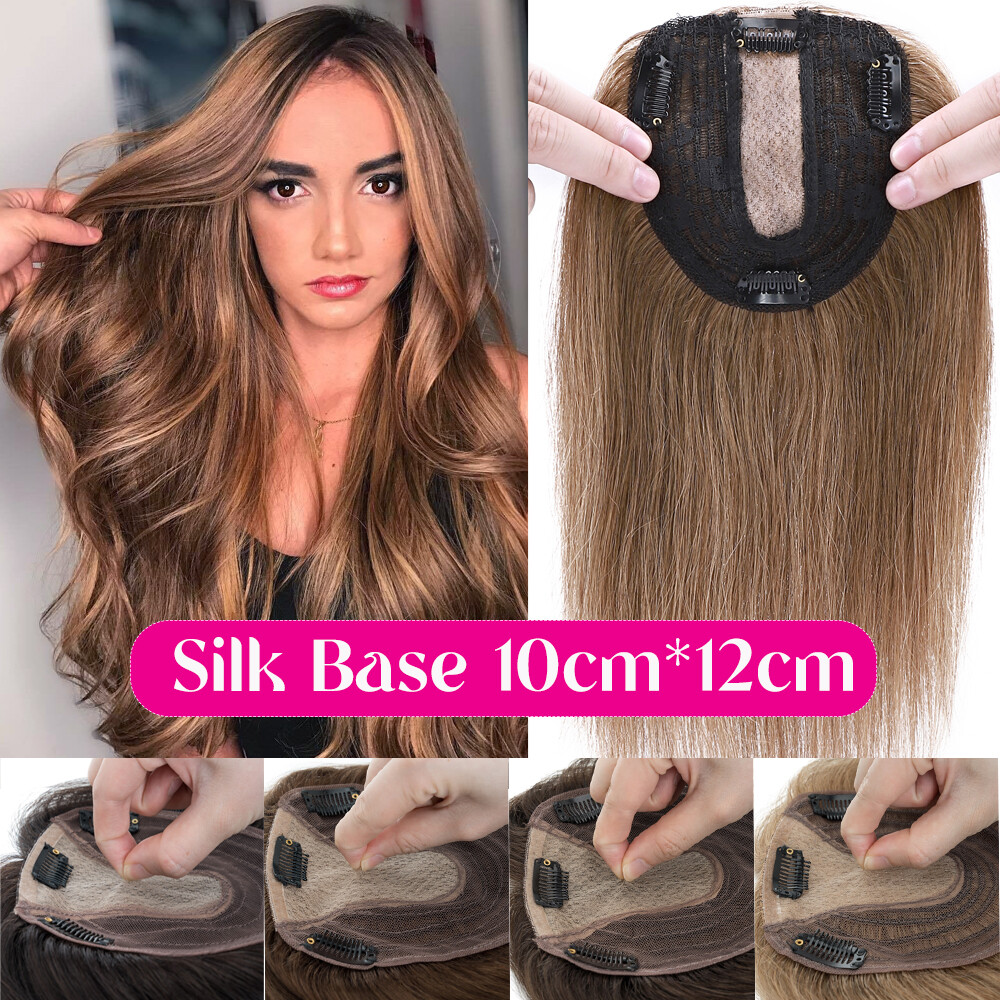 Clip in Hairpiece 100% Remy Human Hair Topper Toupee Top Silk MONO Base Women US