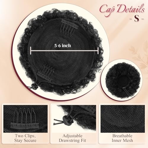100% Human Hair Afro Puff Drawstring Ponytail for African S-1PCS Natural Black