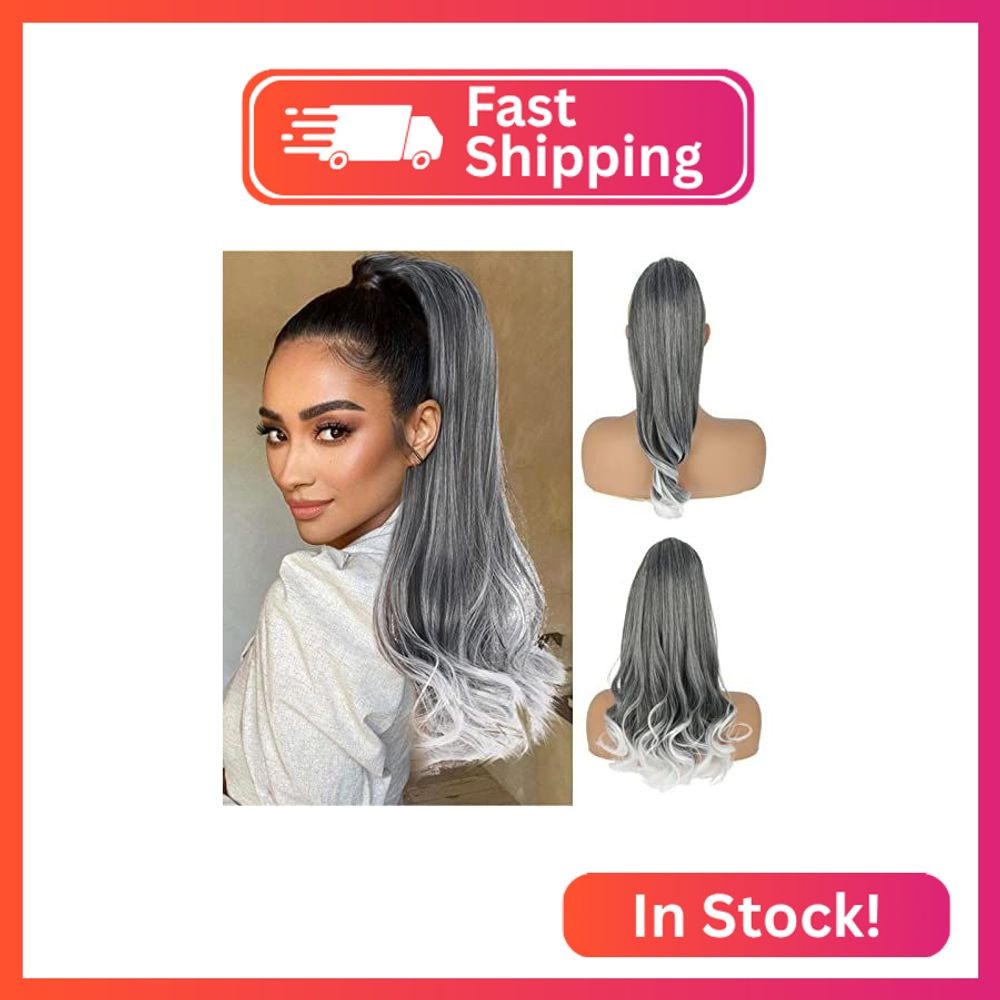 Oseti Grey Drawstring Ponytail Salt and Pepper Pony Tails Hair Extensions for Bl