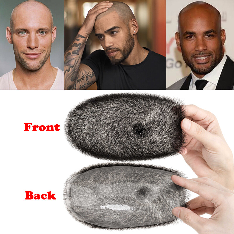 Men’s Real Virgin Human Hair Toupee Wig Buzz Cut 1cm Tape In Hairpiece Wigs
