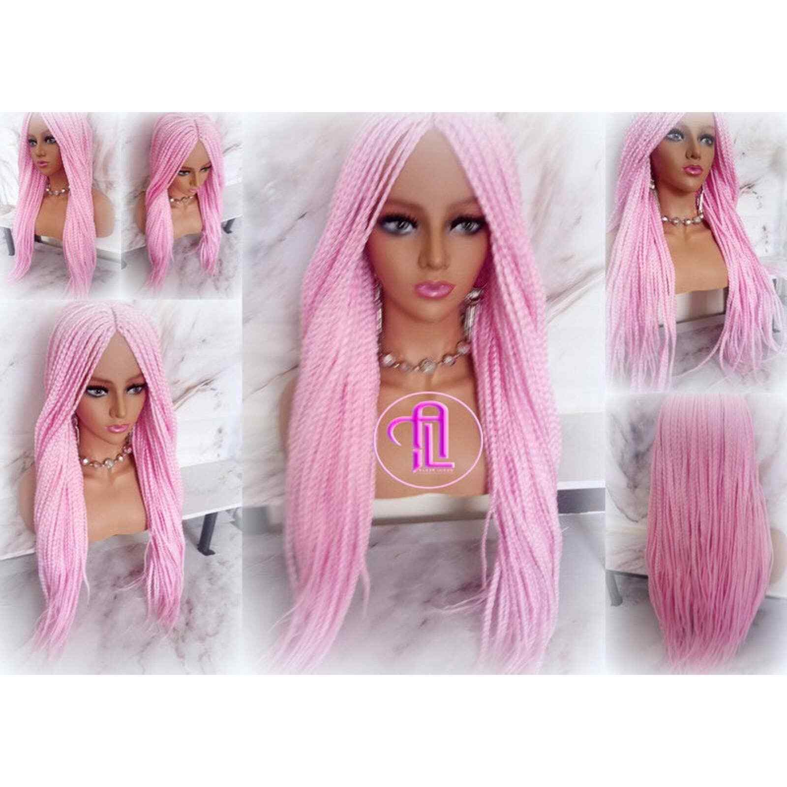 Light Pink Mermaid Princess Wig Box Braids Pastel Lace Part Wig stage hair