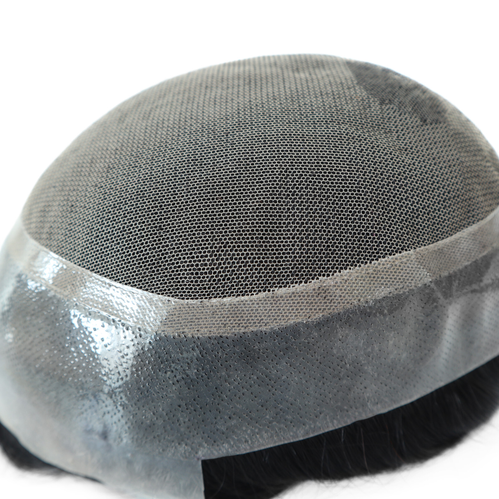 Toupee for MenHuman Hair Replacement System 法国花边聚乙烯皮肤发片 #1B-