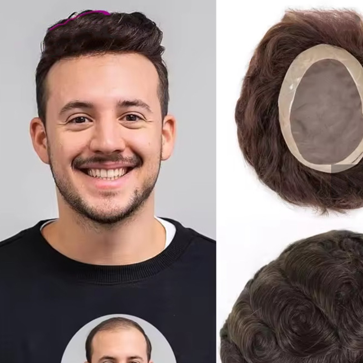 mono hair system for men Curly Breathable Durable Replacement System Human Hair