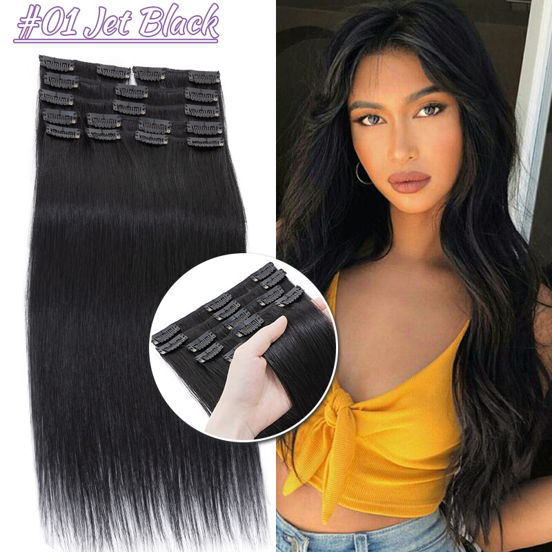 CLEARANCE 100% Real Remy Human Hair Extensions Clip in 8PCS Full Head Balayage