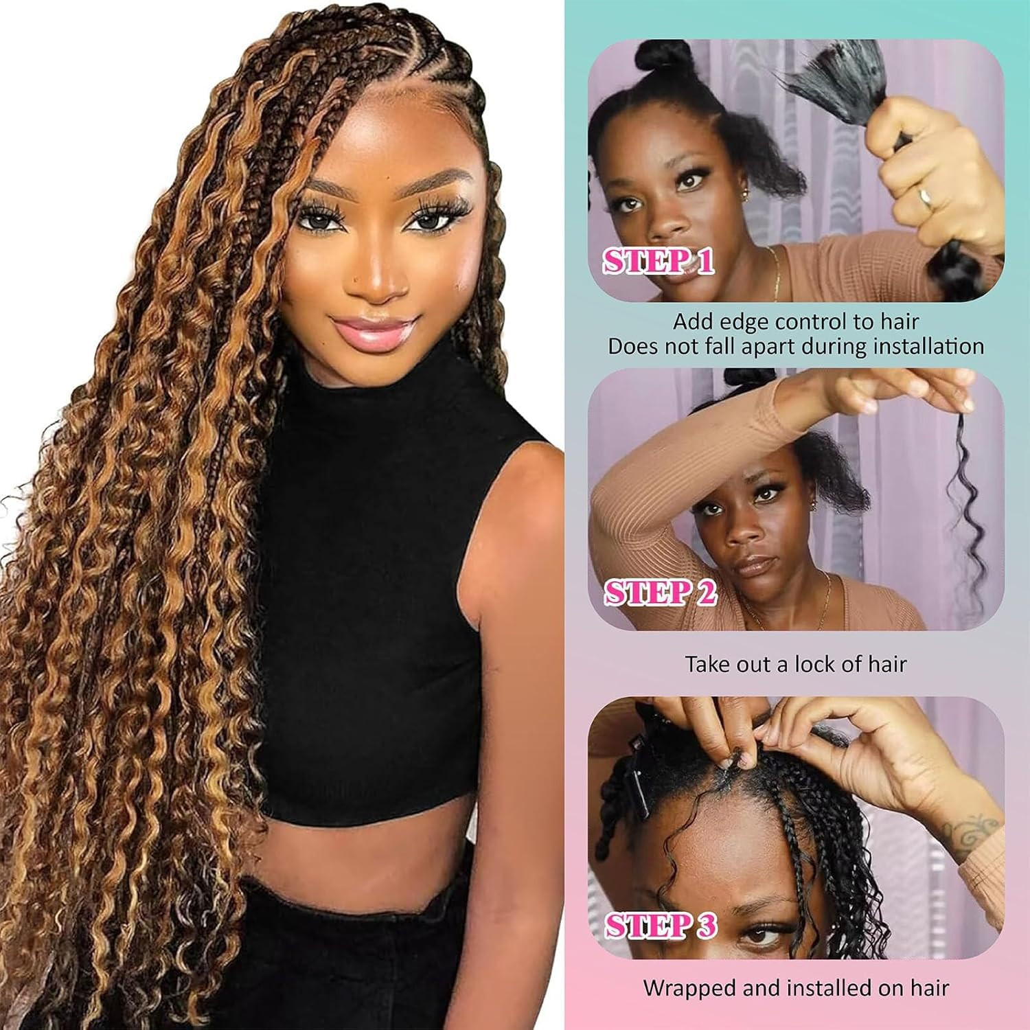 Human Braiding Hair for Boho Braids 4/27 Highlight Ombre Deep Wave Bulk Human Ha