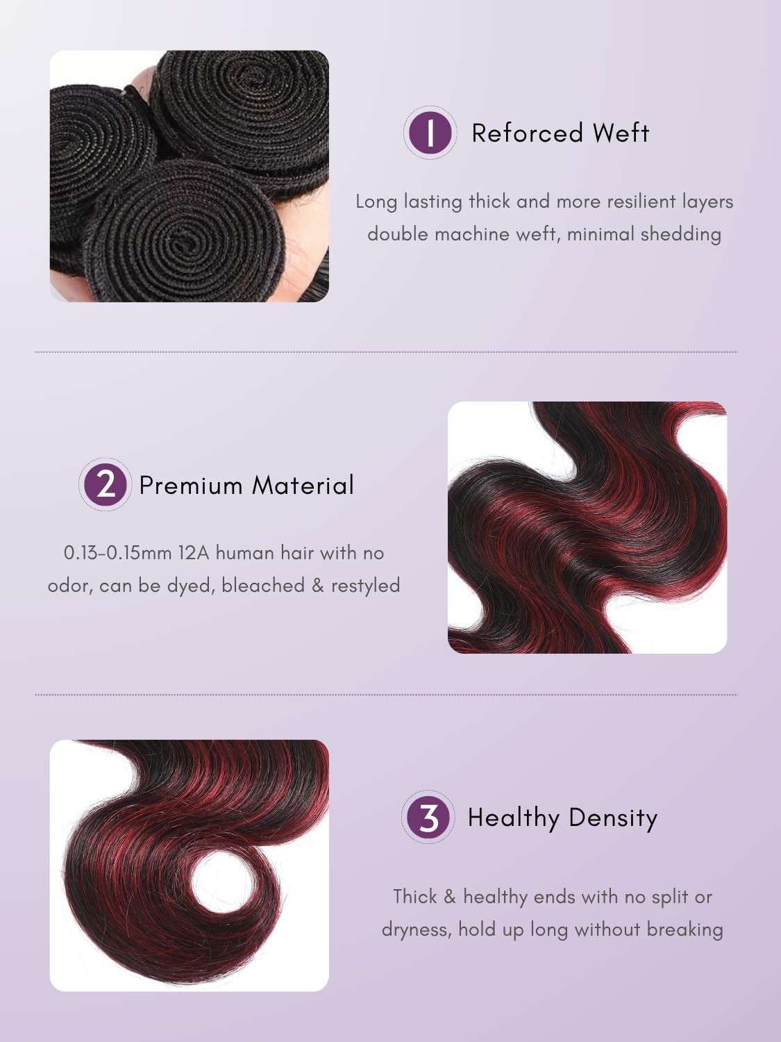 Auroo Burgundy Highlight 2X6 Hd Lace Closure Bundles Body Wave12A Thick Real