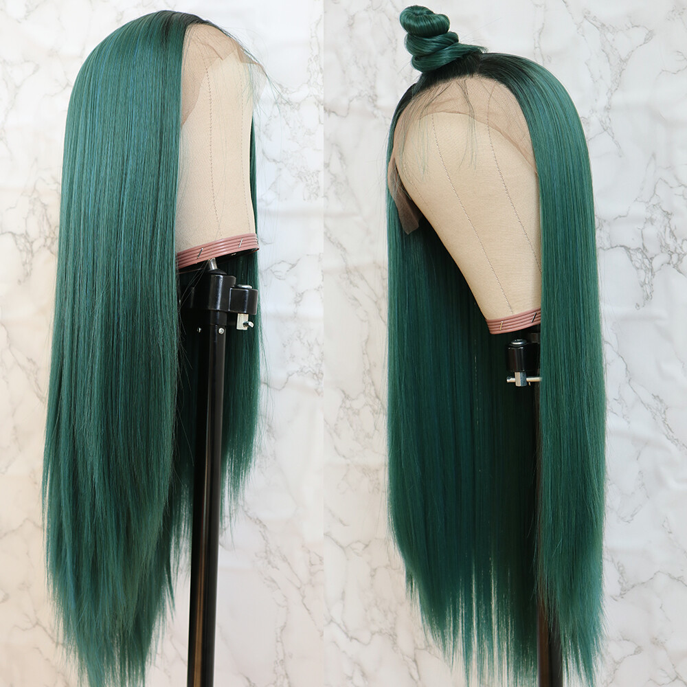 Ombre Green Lace Front Wigs Synthetic Heat Resistant Long Straight Soft Hair US