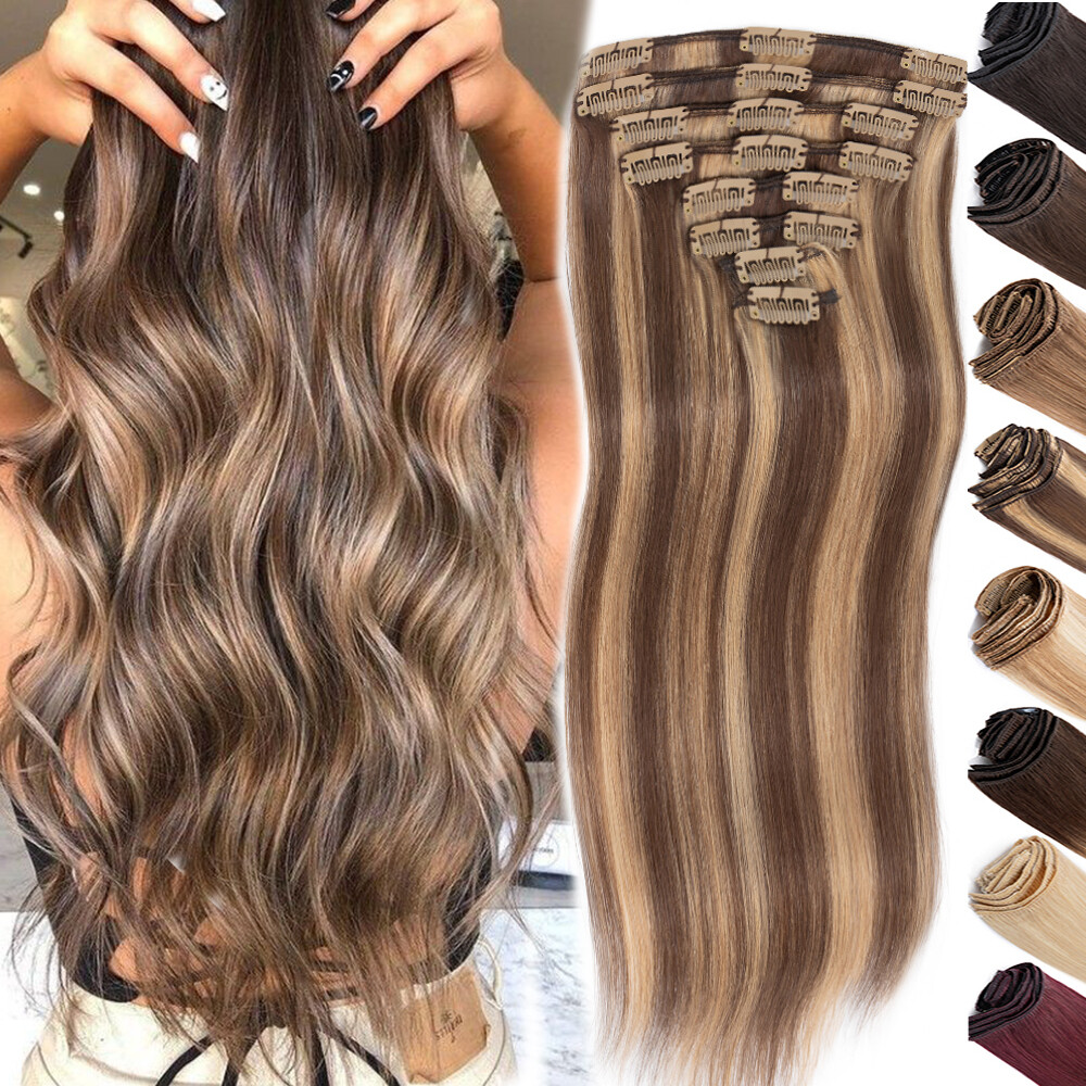Indian SALE Real Remy Hair Clip In 100% Human Hair Extensions Full Head 8PCS Icy