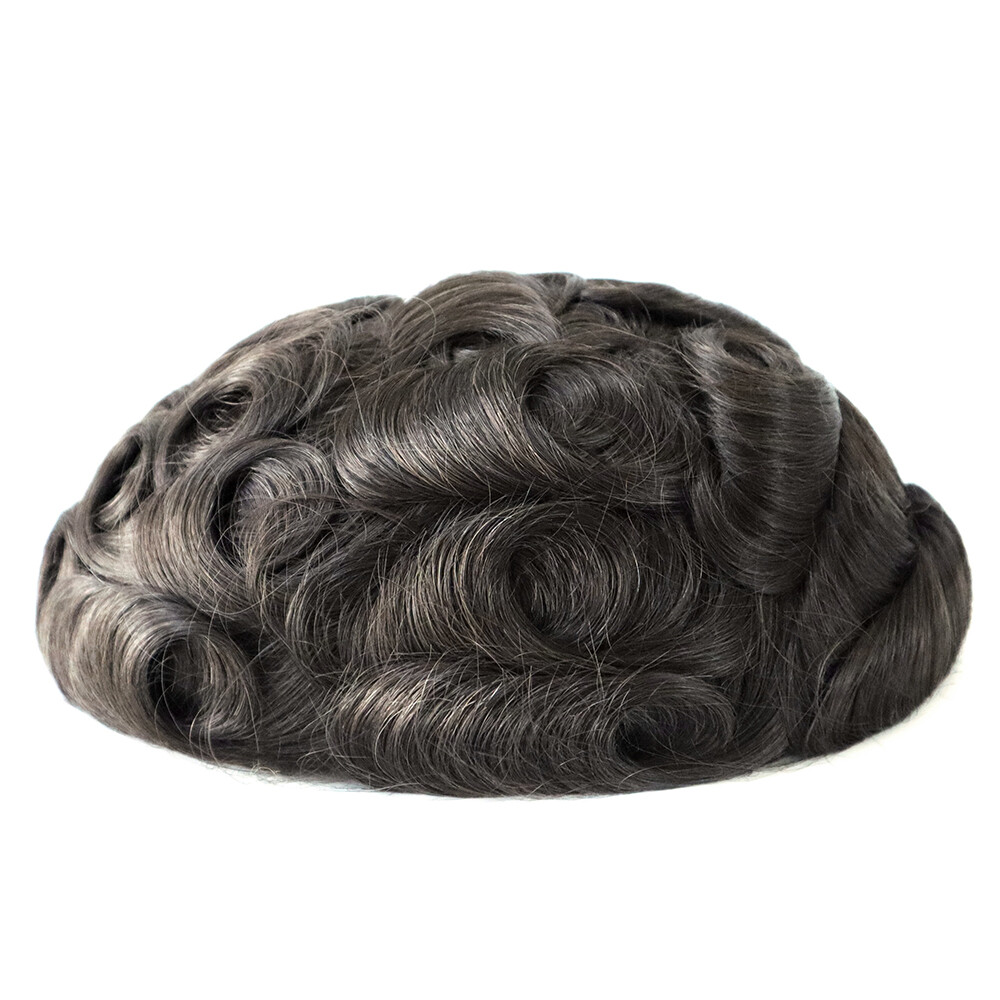 Mens Toupee Human Hair Replacement System Ultra Thin Skin Hairpieces Dark Brown